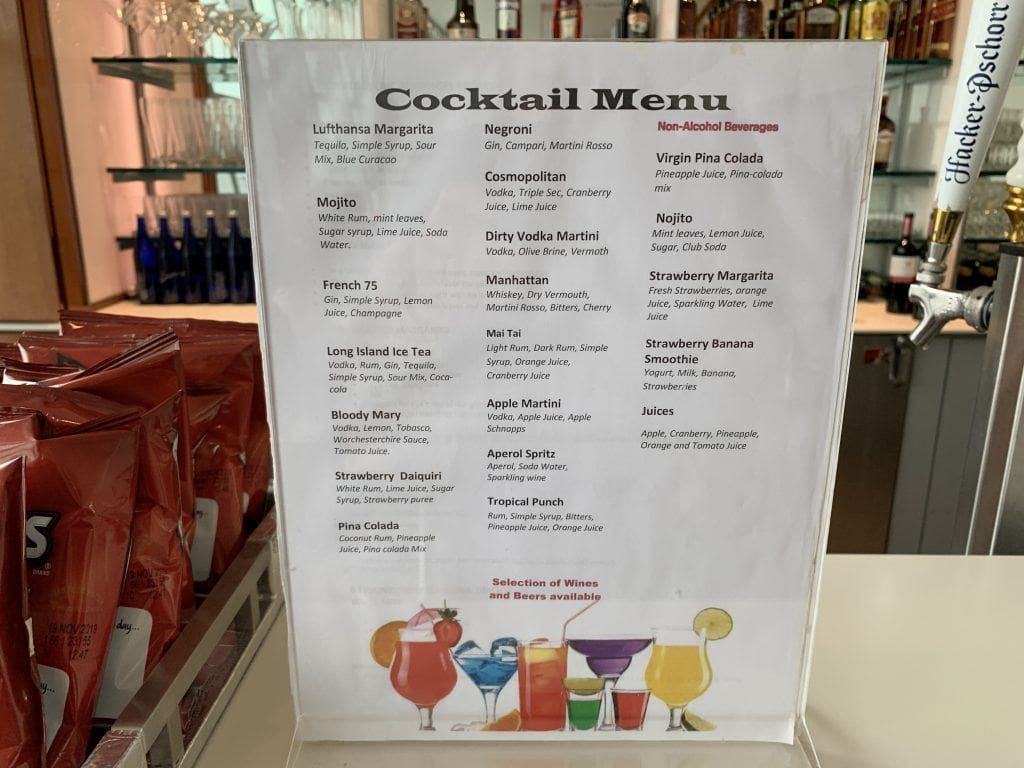 Lufthansa Senator Lounge JFK Terminal 1 Cocktail Menu
